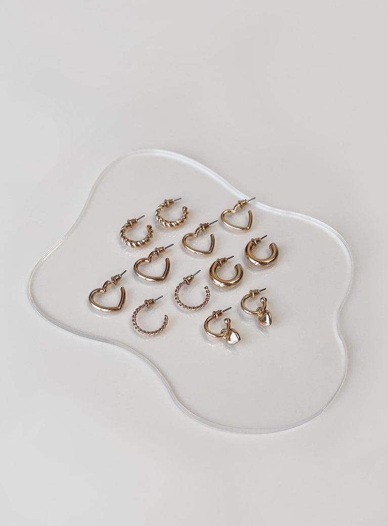 Earring pack Gold toned Pack of six pairs Stud fastening