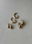 Gold-toned earring pack Pack of three pairs, stud & hoop styles, all stud fasteni