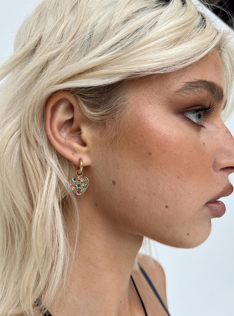 Gold-toned earrings Hoop fastening, gemstone detail