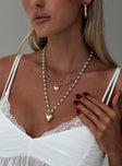 Gold-toned necklace pack Set of two, pearl & gemstone detail, lobster clasp fastening, heart pendants