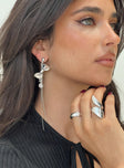 Earrings Bow & gem pendant, silver-toned, stud fastening Princess Polly Lower Impact 