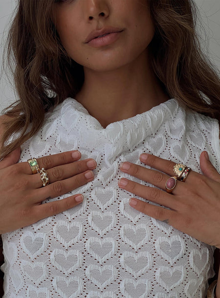 Ring pack  Five rings included, gold-toned, gemstone & pearl detail Princess Polly Lower Impact 