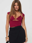 Princess Polly Short Sleeves V-Neck  Bolden Top Burgundy