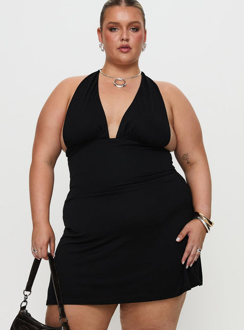 Tinisie Halter Mini Dress Black Curve | Princess Polly Tinisie Halter Mini Dress Black Curve | Princess Polly