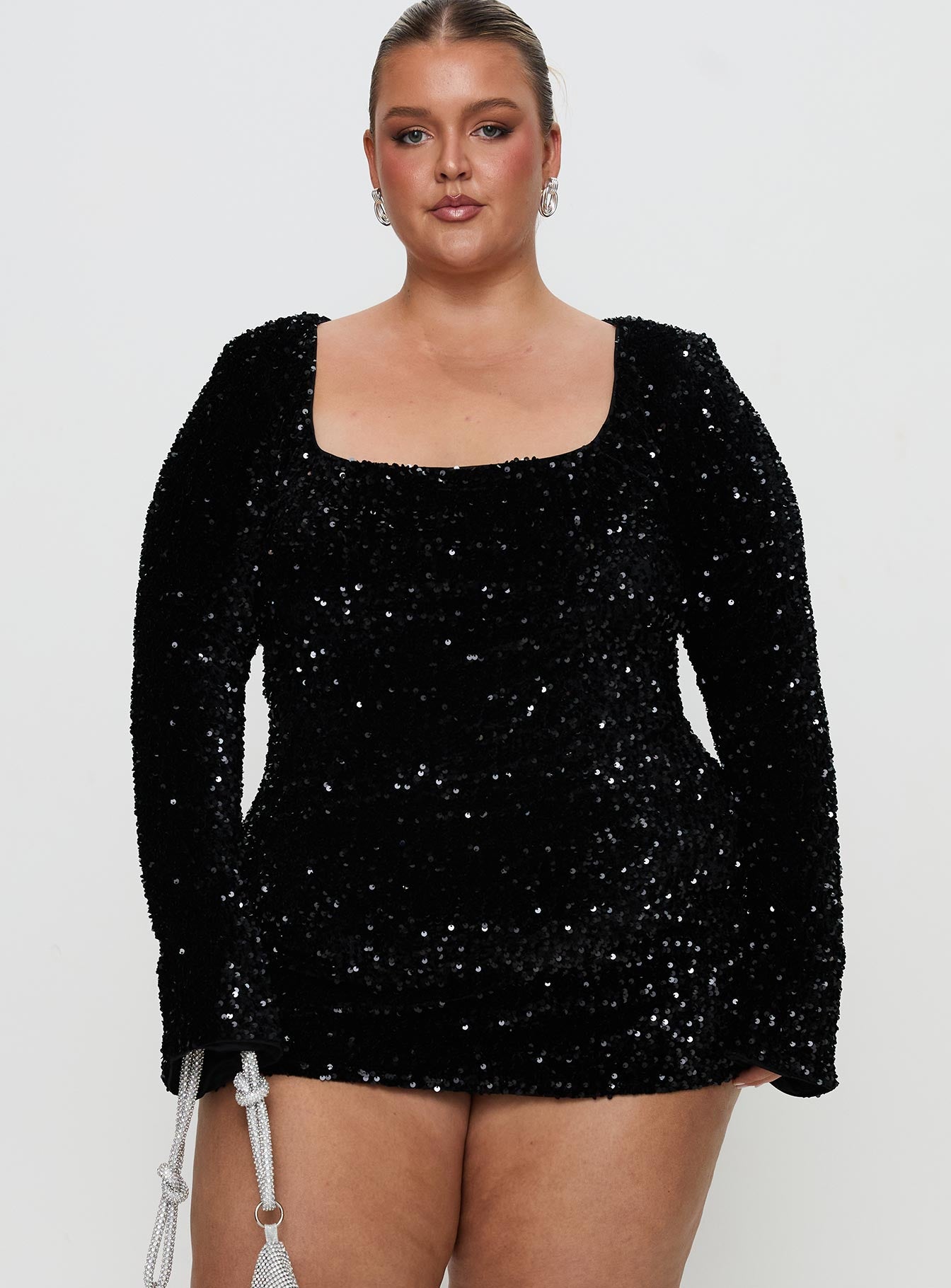 Vinelle Long Sleeve Mini Dress Black Curve | Princess Polly Vinelle Long Sleeve Mini Dress Black Curve | Princess Polly
