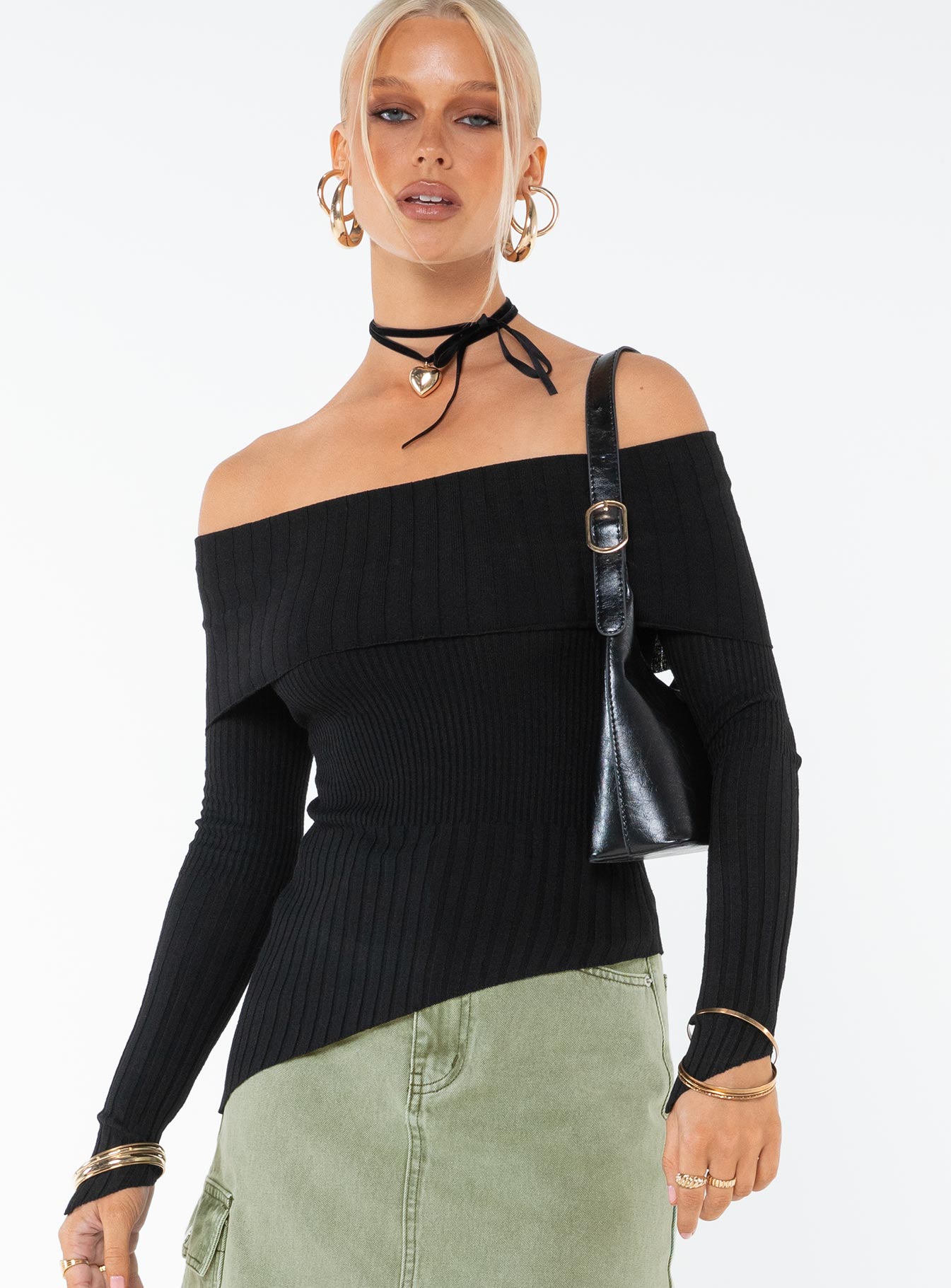 Wyandra Off The Shoulder Knit Sweater Black Princess Polly  long 