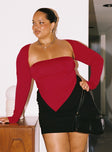 Front view of model wearing  front Princess Polly Sleeveless Asymmetric Neckline  Koslo Bolero Top Red Curve