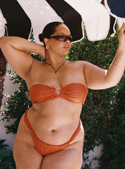 Bandeau bikini top Silver-toned ring at bust, clasp fastening, unpadded