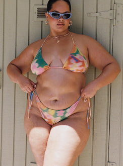 Tie side bikini bottom, floral print High cut, cheeky style, tie fastenings