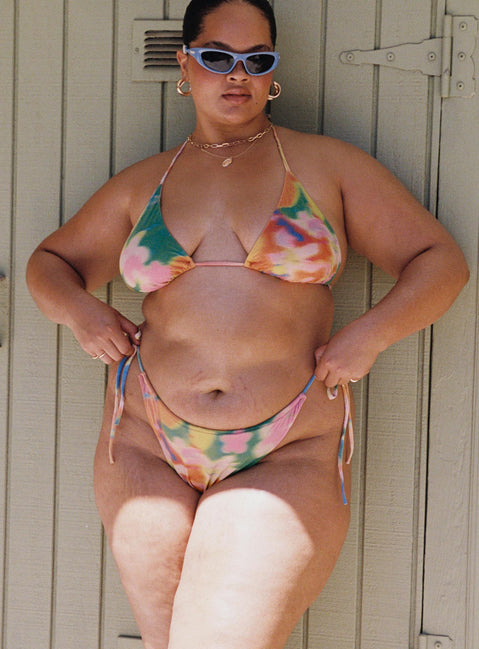 Tie side bikini bottom, floral print High cut, cheeky style, tie fastenings