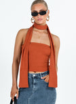 Front view of model wearing  front Princess Polly Sleeveless Square Neck  Styles Two Piece Top Orange