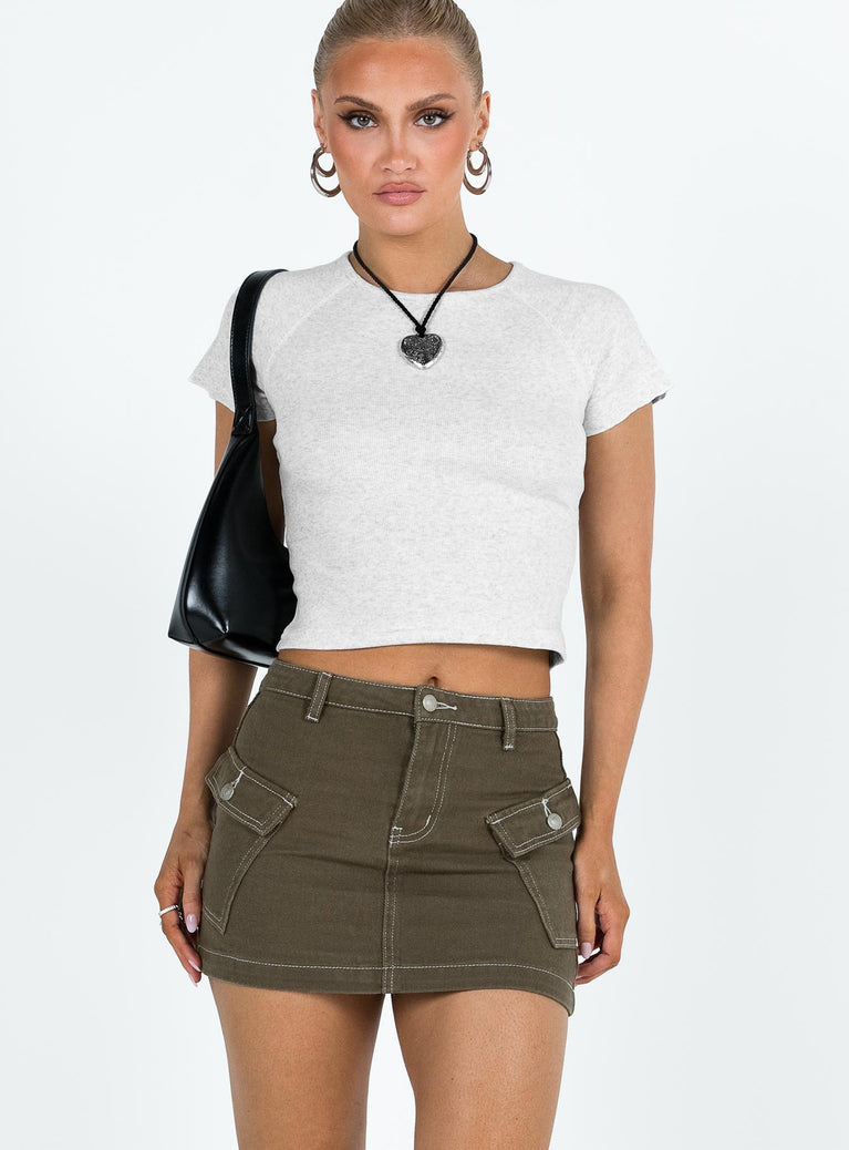 Cargo skirt Denim material Silver toned hardware Belt looped waist Zip and button fastening Twin hip pockets