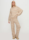 front view of model wearing Princess Polly Read Your Mind Knit Sweater Cream Stripe 