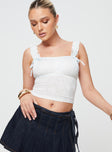 Crop top Elasticated shoulder straps, scooped neckline, ribbon detail, invisible zip fastening at side