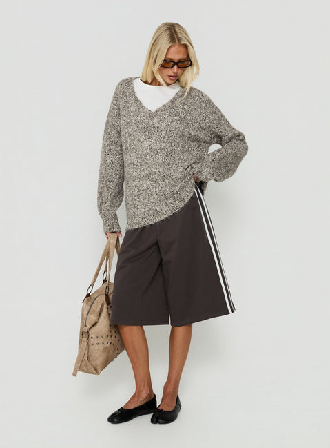 Ladiya V Neck Knit Sweater Brown Speckle
