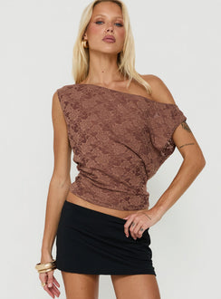 Orvielle Lace Off Shoulder Top Brown