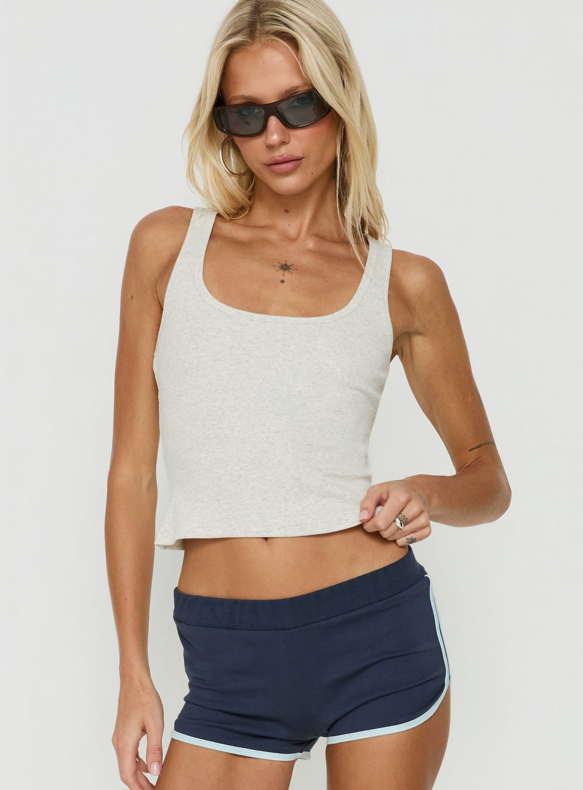 Baseline Square Neck Rib Tank Top Grey Marle