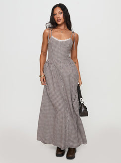 Dalanie Tie Strap Maxi Dress Brown Gingham Dalanie Tie Strap Maxi Dress Brown Gingham