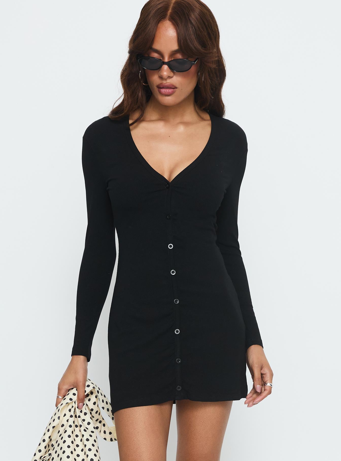 Tereza Long Sleeve Jersey Mini Dress | Black | Womens | Princess Polly Tereza Long Sleeve Jersey Mini Dress | Black | Womens | Princess Polly