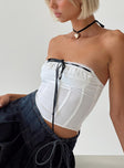 Strapless top Lace trim Ribbon detail at bust Invisible zip fastening at side