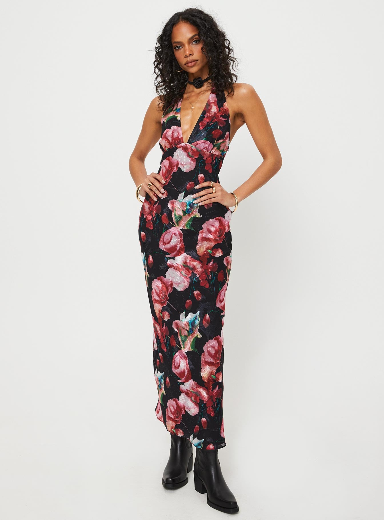 Black and red maxi dress sale