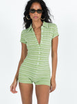Romper Knit material Striped print Classic collar Button fastening at front Good stretch Unlined 