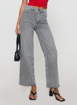 front view of model wearing Princess Polly Fawcett Jeans Grey Wash Denim High Waisted 