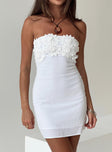 Front view of model wearing  front Princess Polly Sweetheart Neckline  Massiel Strapless Mini Dress White