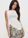 side view of model wearing Princess Polly Andromeda Knit Top Ivory Sleeveless Crew Neck 