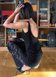 back view of model wearing Princess Polly Lukea Sleeveless Mini Dress Black Boat Neck 