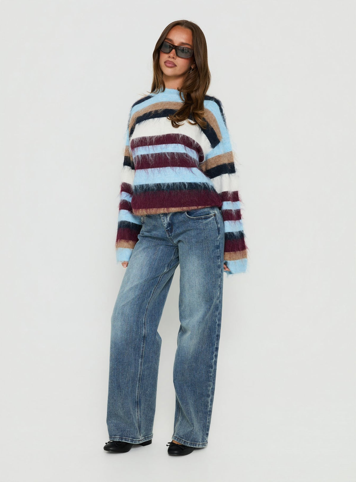Ellissah Fluffy Sweater Blue Multi Stripe