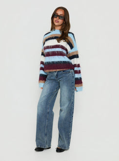 Ellissah Fluffy Sweater Blue Multi Stripe