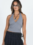 Blue crop top Fixed halter strap Good stretch Lined bust