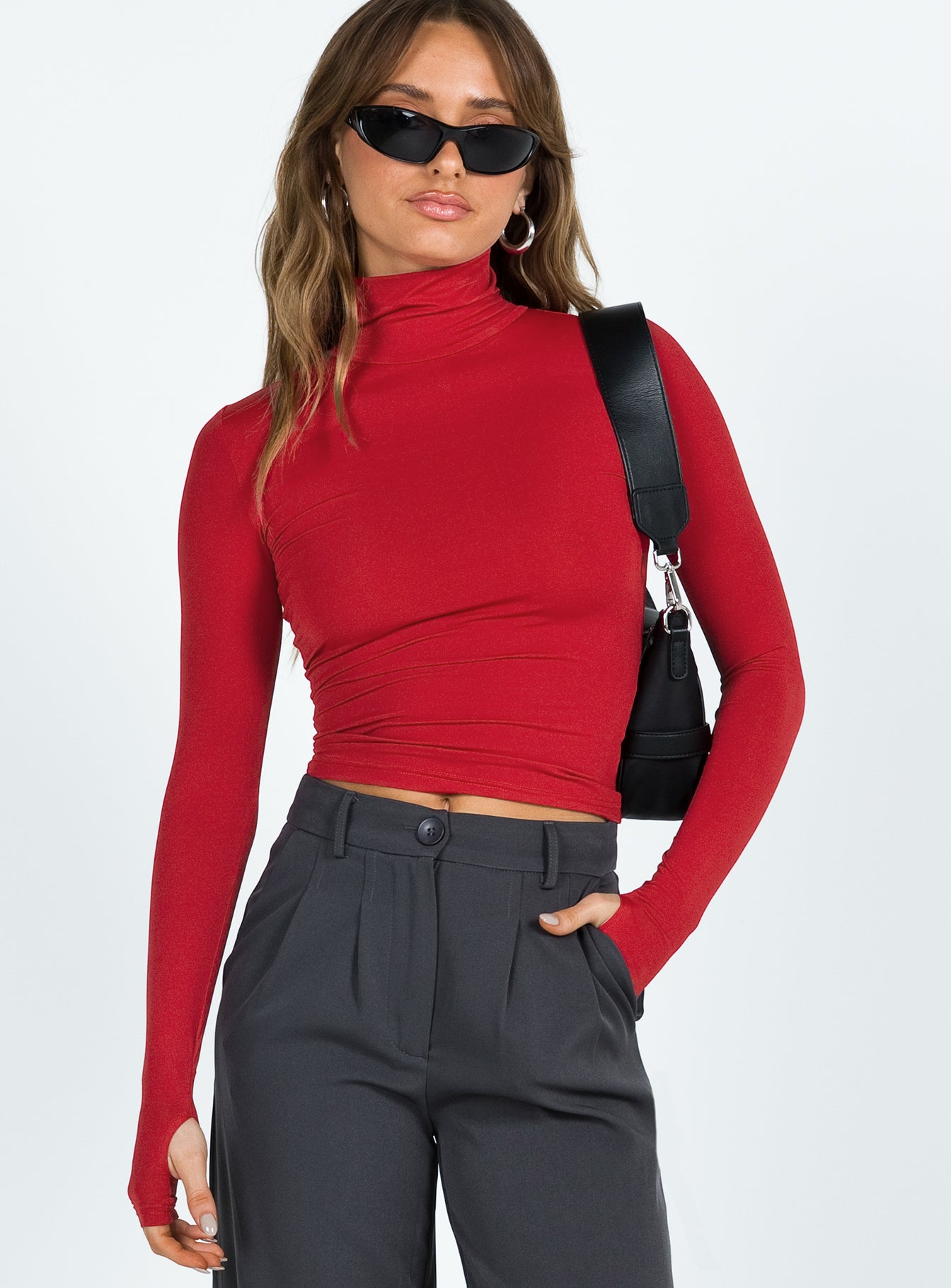 Elysium long sleeve turtleneck top red