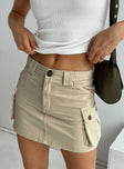   front view of model wearing Princess Polly Lydie Cargo Mini Skirt Beige Petite Mini Skirts 