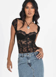 Princes Polly Full Sleeves  Cadrot Lace Bodysuit Black