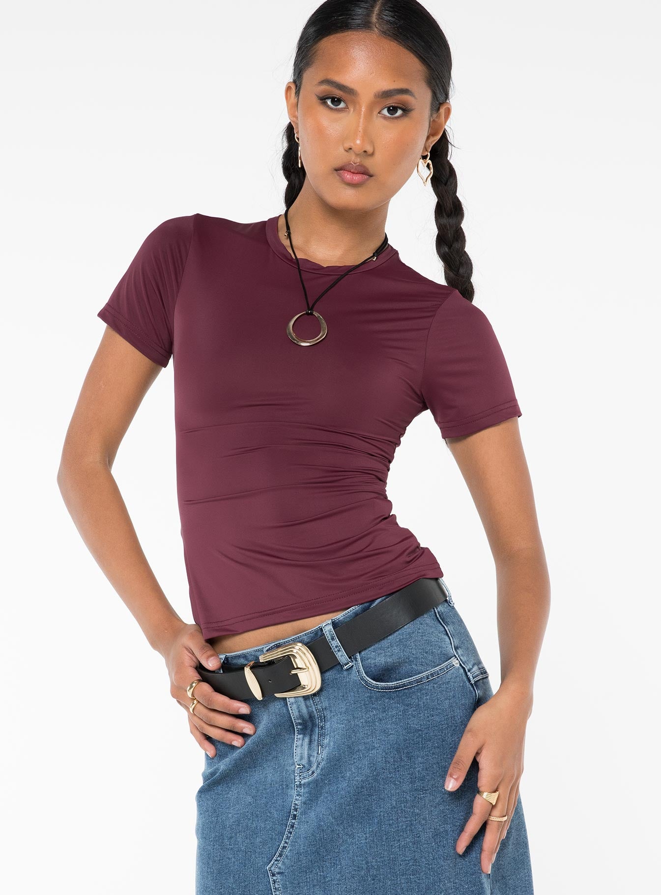 product Princess Polly Short Sleeves High Neck  Lowell Top Wine