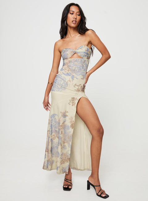 Kyanne High Split Maxi Dress | Cream Multi | Womens | Princess Polly Lower Impact Kyanne High Split Maxi Dress | Cream Multi | Womens | Princess Polly Lower Impact