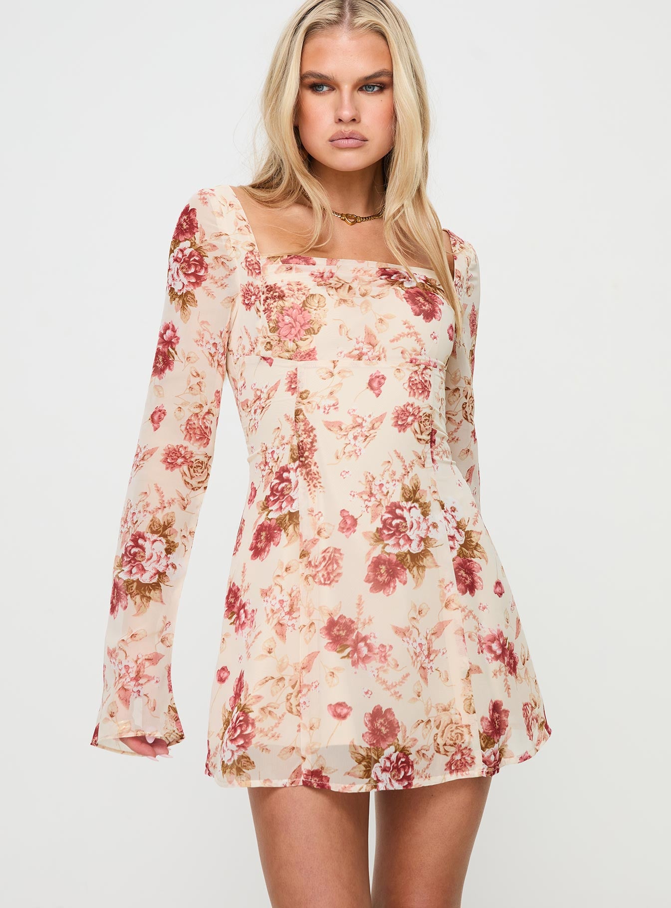 Valentin long sleeve mini dress floral