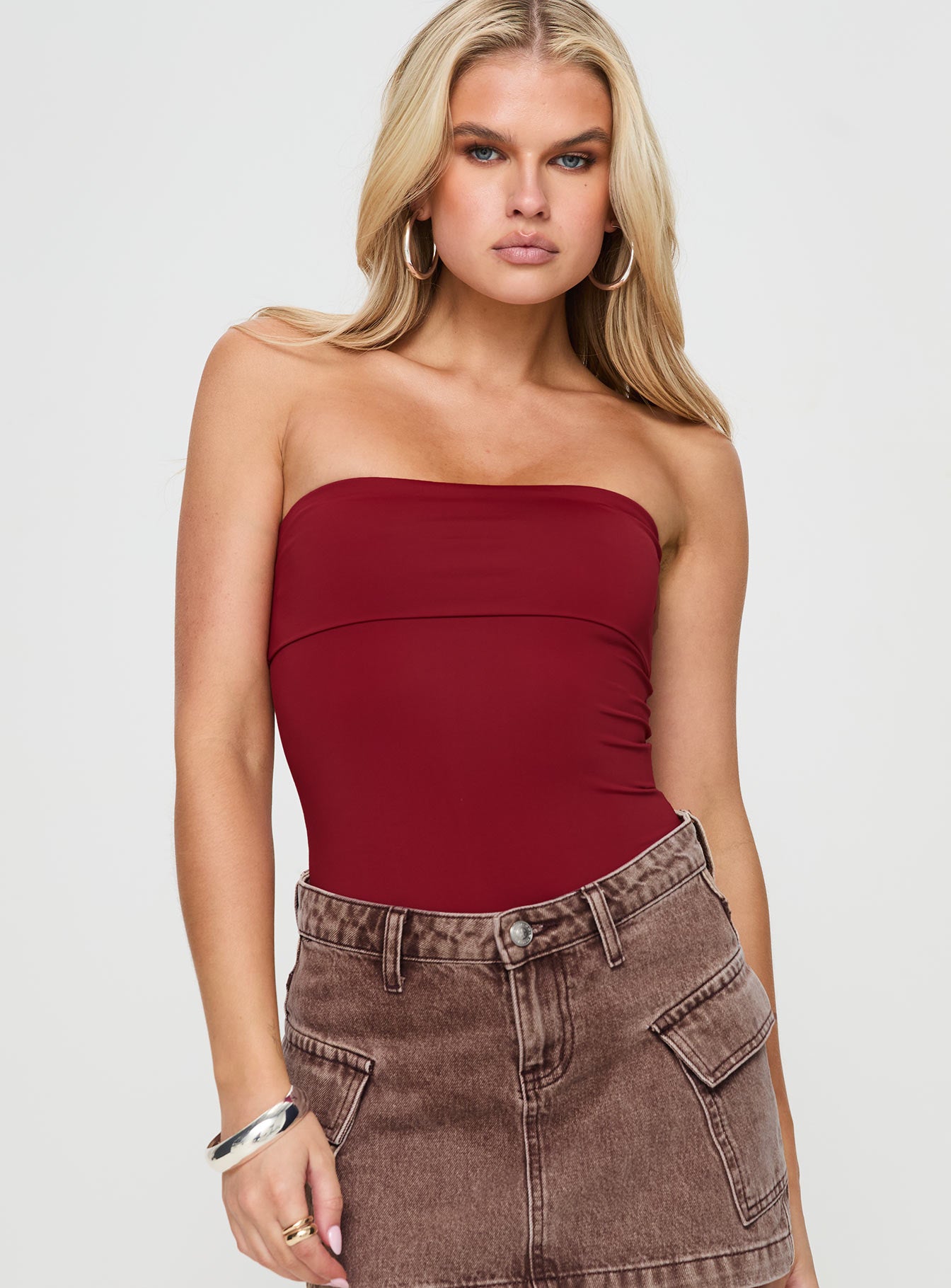 Niner strapless bodysuit burgundy