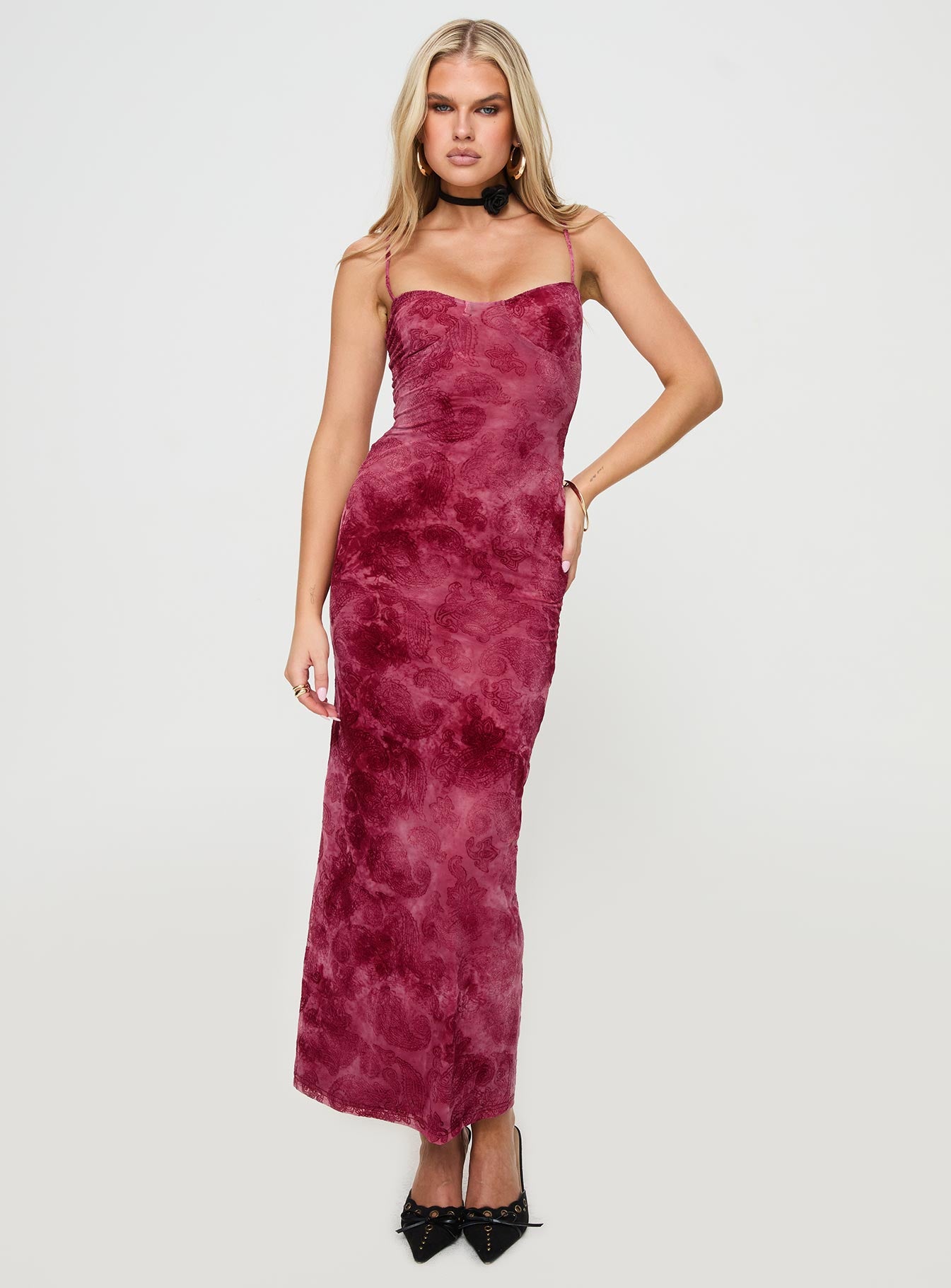Orla Paisley Maxi Dress Burgundy | Princess Polly