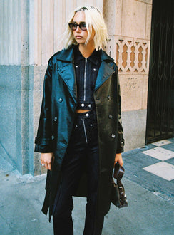 Think Later Faux Leather Trench Coat Black