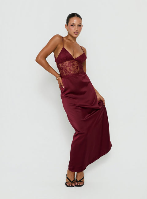 Lusta Plunge Lace Maxi Dress | Cherry | Womens