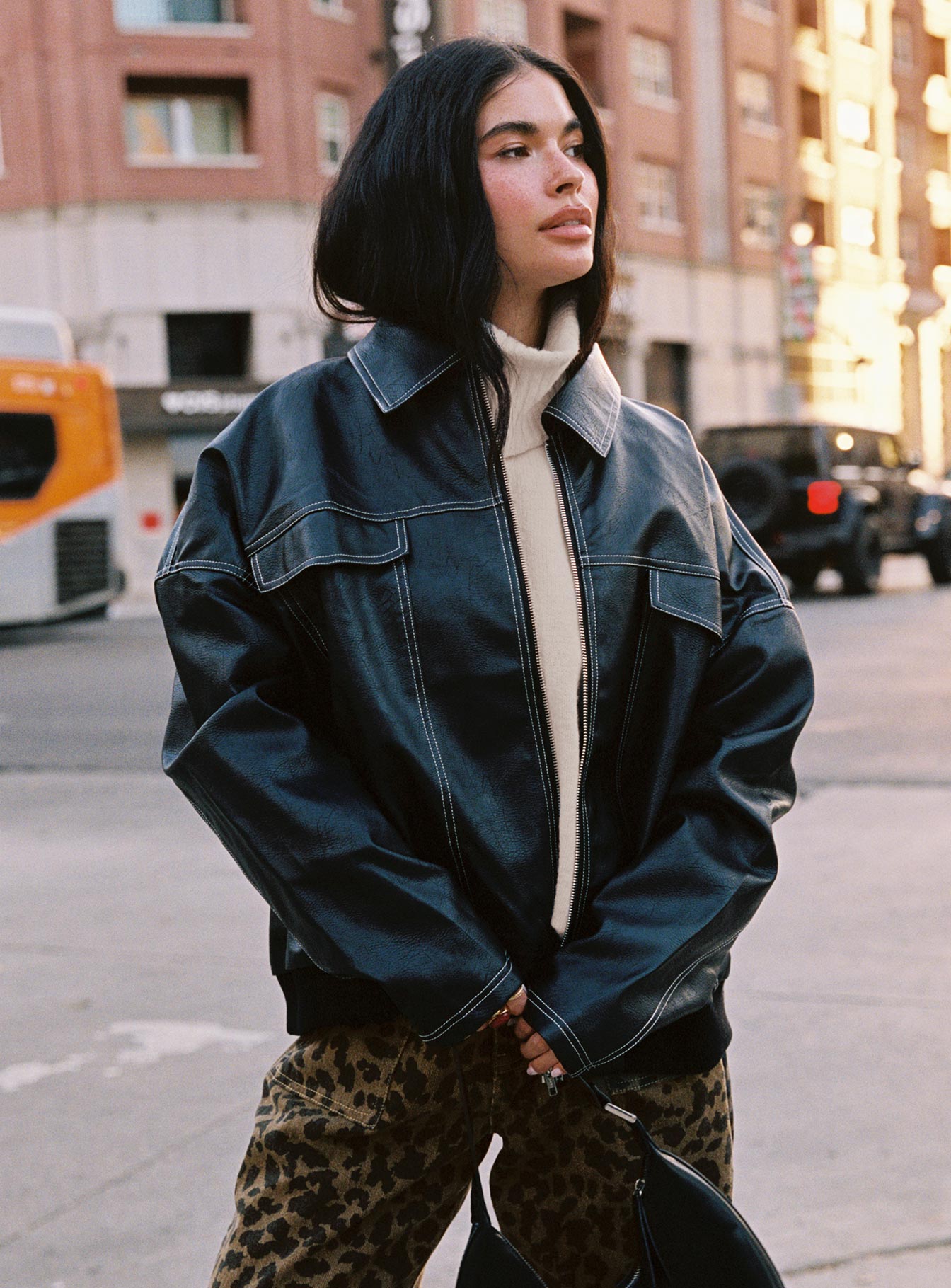 Kingsley Contrast Stitch Pu Jacket Black | Princess Polly