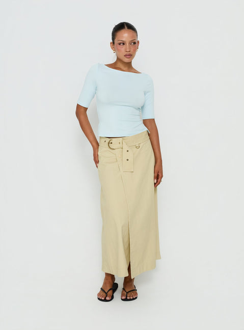 Crafted with the True Visions Belted Maxi Skirt Sand womens-skirts featuring maxi length detail Princess Polly