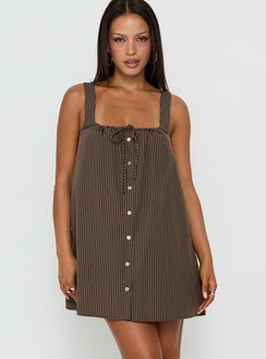 Bambalina Babydoll Mini Dress Brown Stripe
