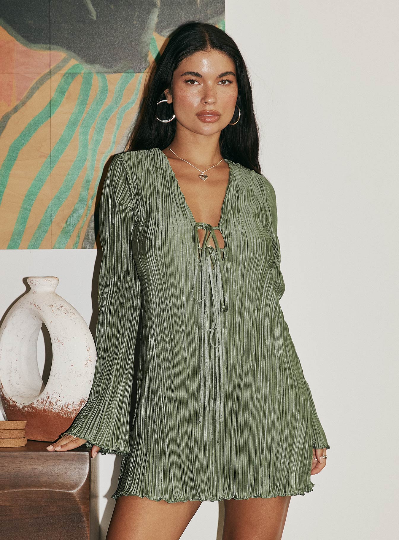 Malop long sleeve mini dress sage