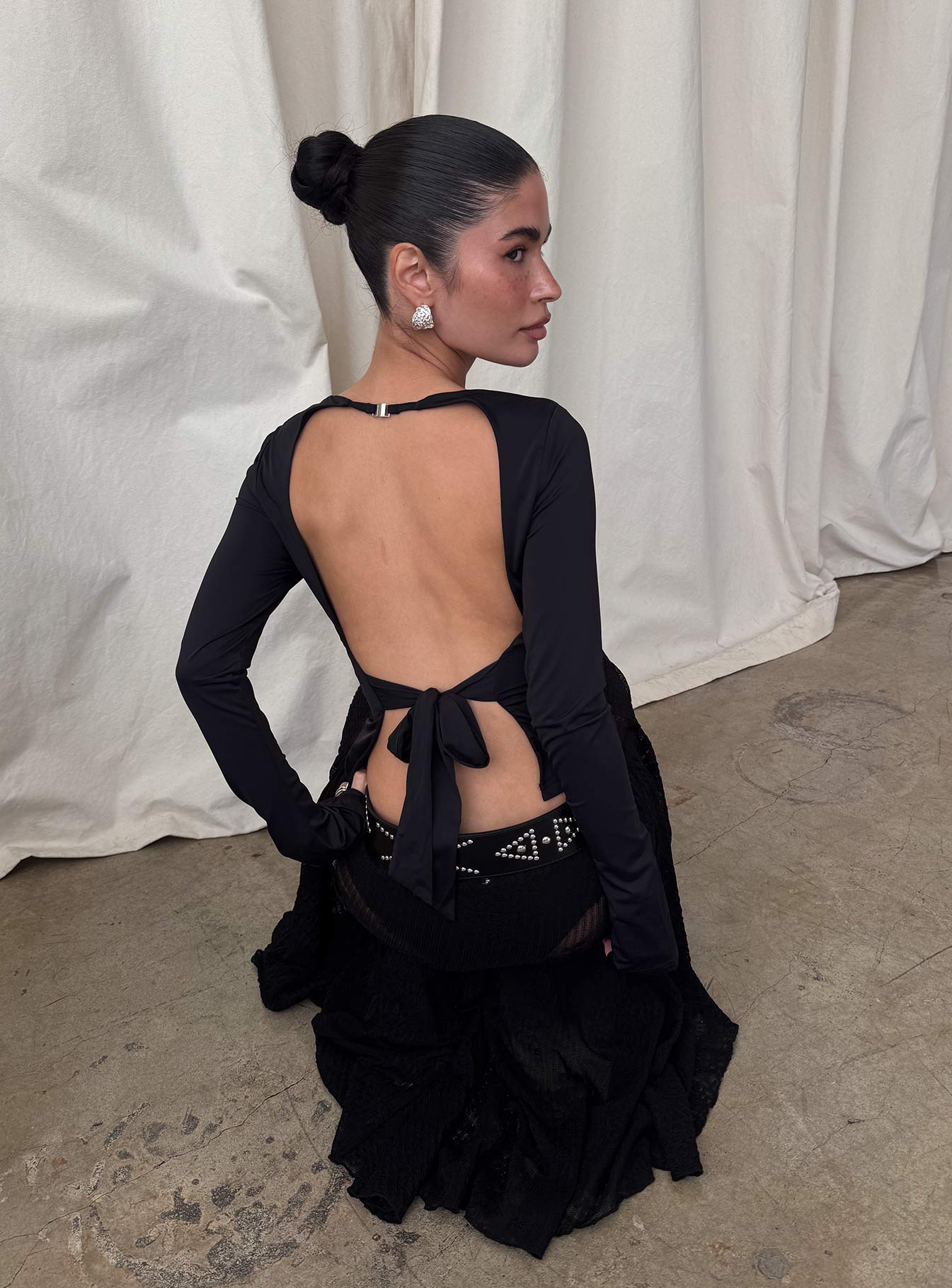 Harpur Long Sleeve Backless Top Black | Princess Polly