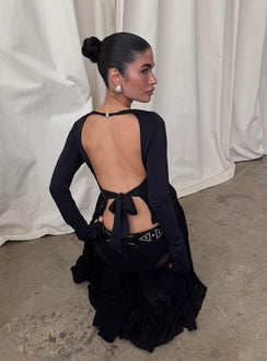 long sleeve backless dress Harpur Long Sleeve Backless Top | Black | Womens