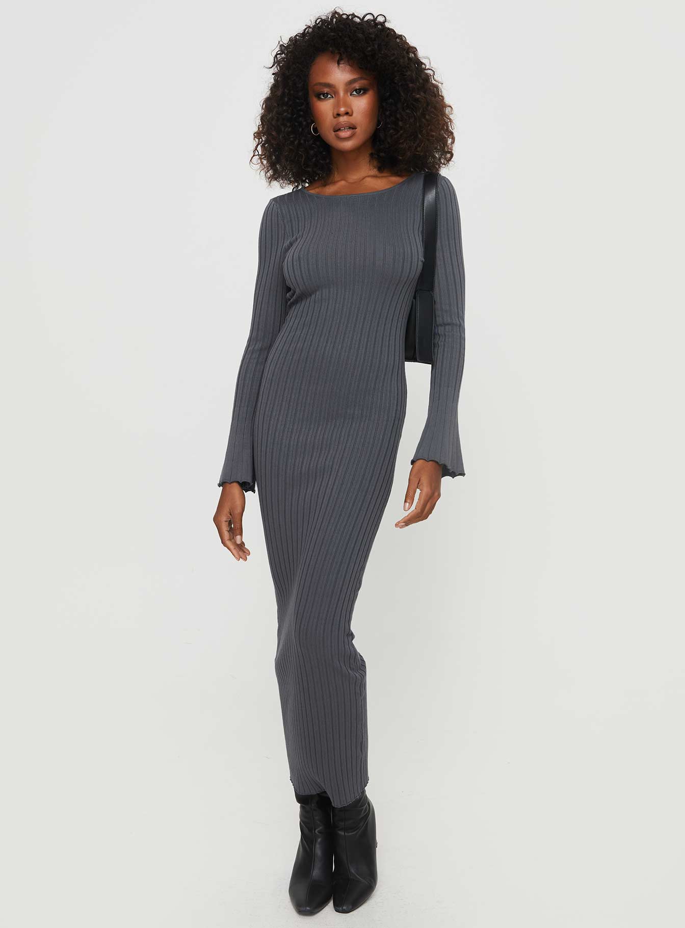 Heleni long sleeve maxi dress grey